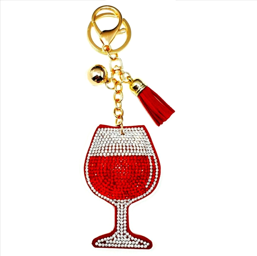 Glass of Wine Puffy Purse Charm Key Ring